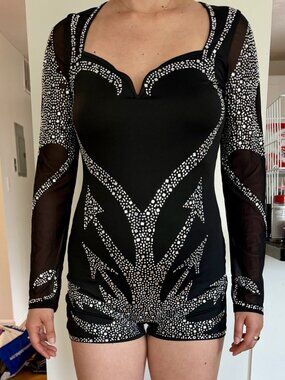 Black Gold Embellished Going Out Stretch Romper Halloween costume